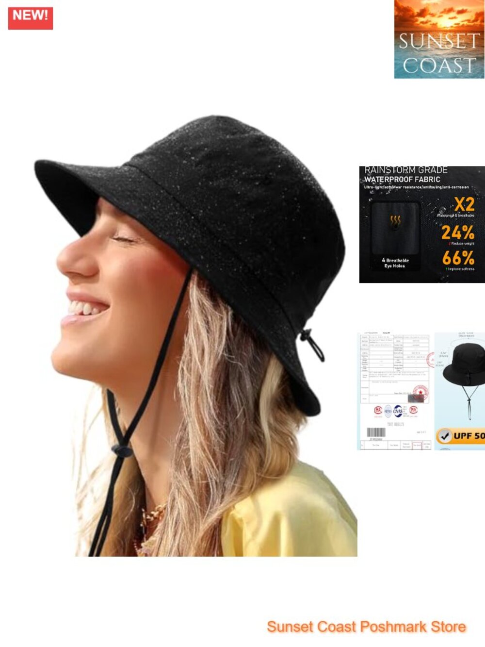 Water-Resistant Bucket Hat UPF 50+ Boonie Sun Hat for Men Women